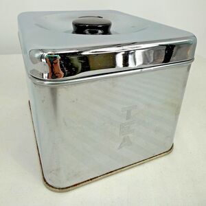 Vintage Lincoln BeautyWare Chrome Tea Canister Storage Tin Metal Box 5" x 6"